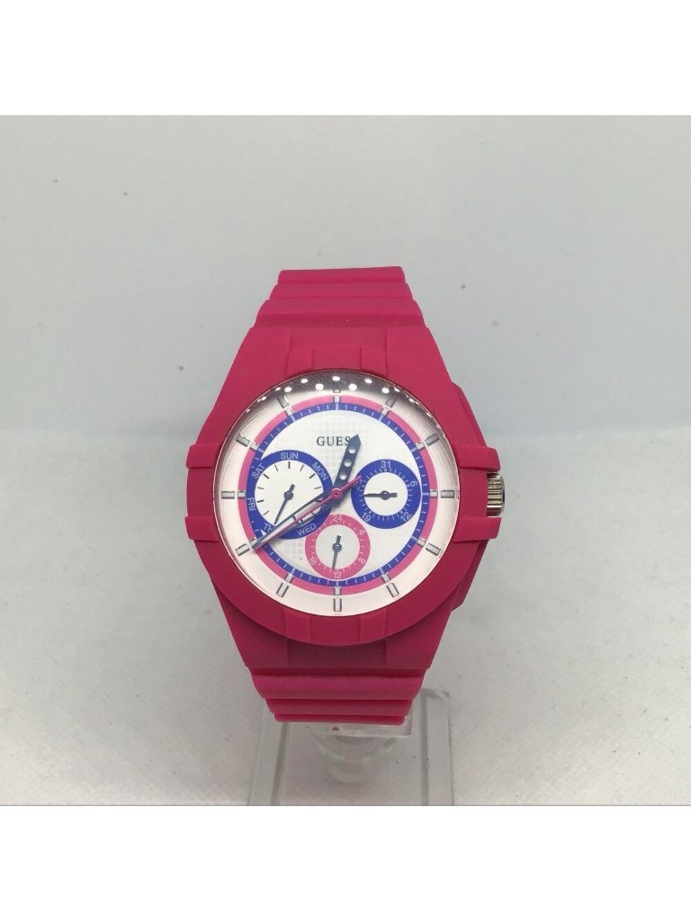 GUESS U0942L3 Pink Rubber Band With White Analog Dial 42mm Ladies Watch